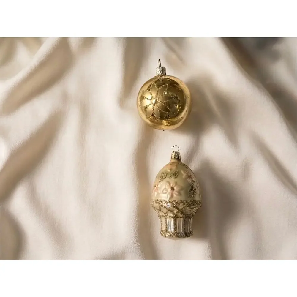 Set of 5 Vintage Hand Blown Glass Christmas Ornaments - Holiday Tree Decor